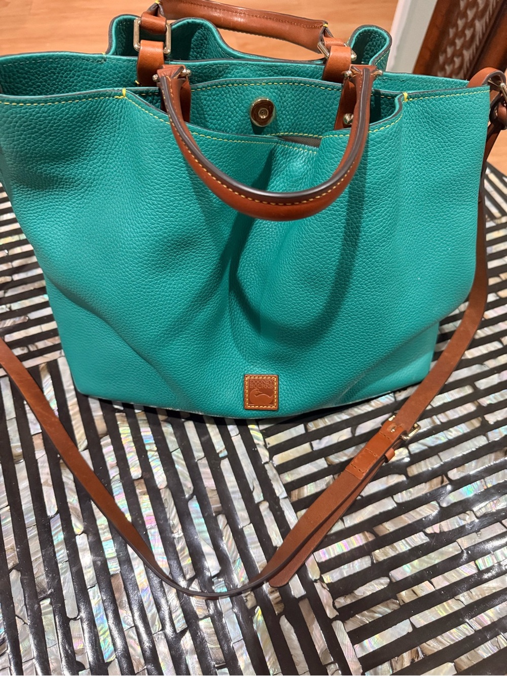 Dooney & Bourke Turquoise Pebbled Leather Shoulder Bag - Picture 2 of 5